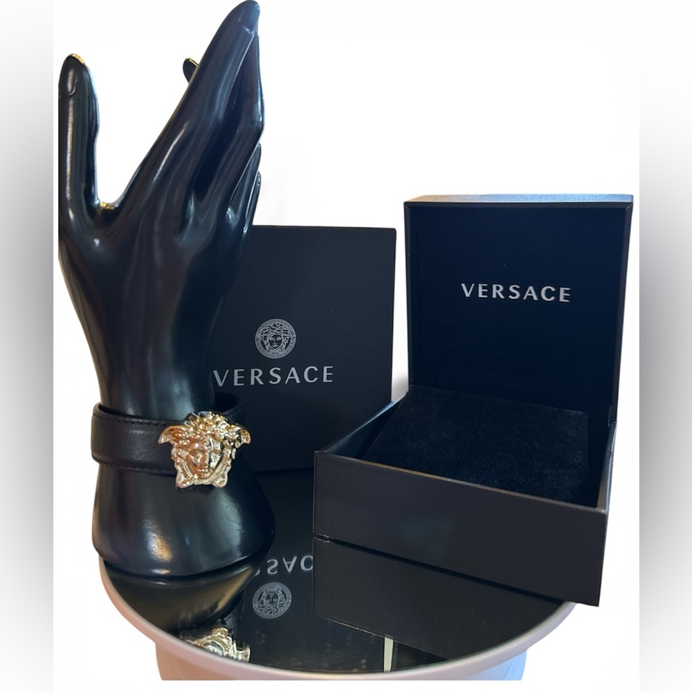 Versace Gold Medusa adjustable leather bracelet! NIB!